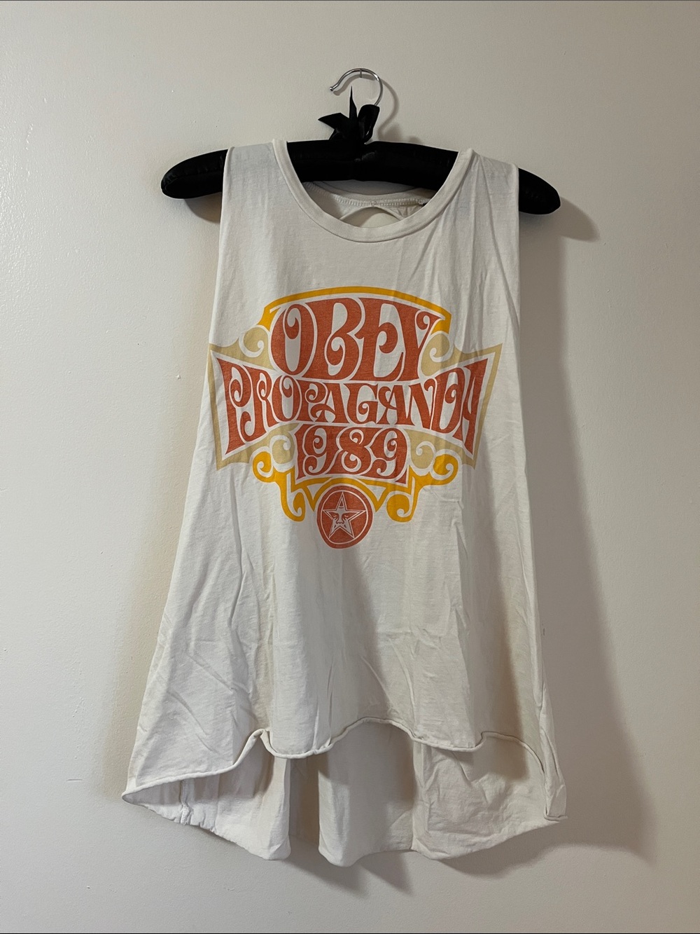 Obey Cream Tank with Black Label and Gold Logo